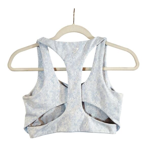 GYMSHARK Blue Fleur Texture Moisture-wicking Overlapping Sports Bra Medium - Picture 7 of 9